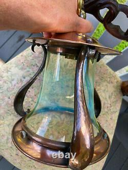 Artisanat D'art Antique Cuivre Vaseline Opalescent Uranium Lampe Lanterne D'ombre En Verre