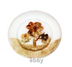 Assiette décorative en verre opalin peint à la main avec motif floral - Art populaire, rétro et rare