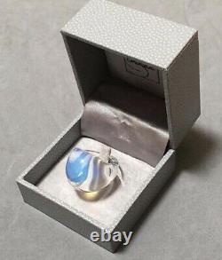 Authentique $280 Lalique France Opalescent White Cabochon Crystal Ring T48 4.5 Nib