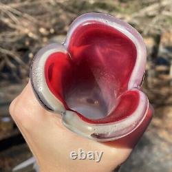 BEAU Vase de Lampe en Verre Soufflé à la Main en Opaline Rose Murano de Grande Taille des Années 50 Italie