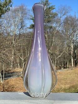 BEAU Vase de Lampe en Verre Soufflé à la Main en Opaline Rose Murano de Grande Taille des Années 50 Italie