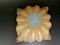 Barovier Toso Carré Murano Cordonato D’oro 24k Gold Rope Opaline Art Glass Bowl