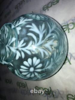 Belle Aqua Opalescent Art Verre Rose Bowl