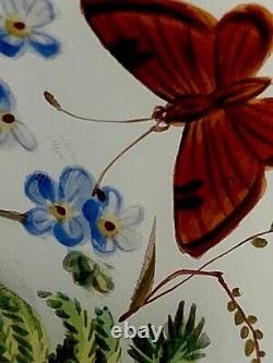 Bohème Harrach Opaline Verre Peint À La Main Vase Émaillé Fraises Papillon