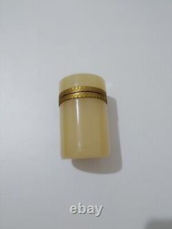Boîte à cigarettes cylindrique vintage en verre d'uranium opalin jaune rare