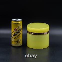 Boîte en verre opaline antique XL jaune Uranium Vaseline pour bijoux et bibelots en laiton doré