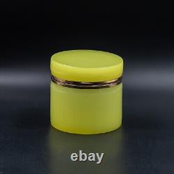 Boîte en verre opaline antique XL jaune Uranium Vaseline pour bijoux et bibelots en laiton doré