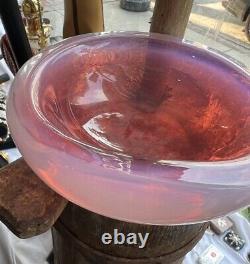 Bol cendrier en verre d'art vintage MCM Murano rose et opalescent italien du milieu du siècle