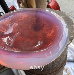 Bol cendrier en verre d'art vintage MCM Murano rose et opalescent italien du milieu du siècle