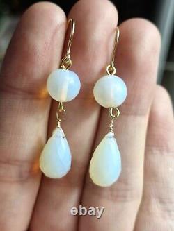 Boucles d'oreilles en cristal opalescent en pâte d'opale en or jaune 9CT style vintage