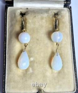 Boucles d'oreilles en cristal opalescent en pâte d'opale en or jaune 9CT style vintage