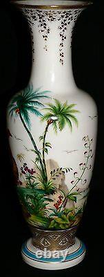 C1850 Opalin Vase En Verre, Baccarat, Jean-françois Robert, Autruche, Ibis, 17.5t