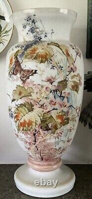 C1880 Paire de 15 Vases en Verre Opaline Français Peints à la Main Baccarat Floral Papillon