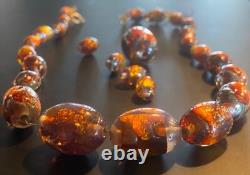 COLLIER OPALIN ANTIQUE 14 FAIT EN ALLEMAGNE VERRE ARTISANAL MURANO VÉNÉTIEN À PAILLETTES