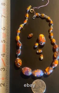 COLLIER OPALIN ANTIQUE 14 FAIT EN ALLEMAGNE VERRE ARTISANAL MURANO VÉNÉTIEN À PAILLETTES