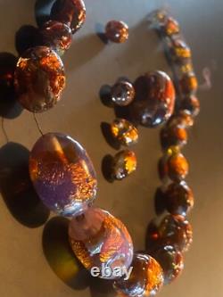 COLLIER OPALIN ANTIQUE 14 FAIT EN ALLEMAGNE VERRE ARTISANAL MURANO VÉNÉTIEN À PAILLETTES