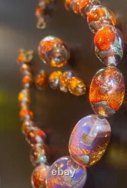 COLLIER OPALIN ANTIQUE 14 FAIT EN ALLEMAGNE VERRE ARTISANAL MURANO VÉNÉTIEN À PAILLETTES