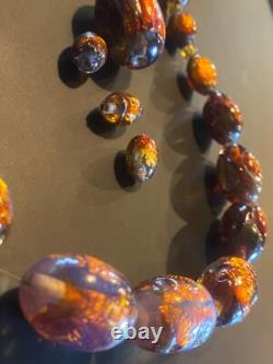 COLLIER OPALIN ANTIQUE 14 FAIT EN ALLEMAGNE VERRE ARTISANAL MURANO VÉNÉTIEN À PAILLETTES