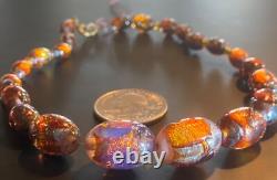 COLLIER OPALIN ANTIQUE 14 FAIT EN ALLEMAGNE VERRE ARTISANAL MURANO VÉNÉTIEN À PAILLETTES