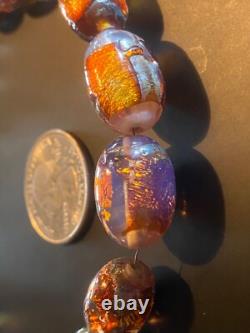 COLLIER OPALIN ANTIQUE 14 FAIT EN ALLEMAGNE VERRE ARTISANAL MURANO VÉNÉTIEN À PAILLETTES