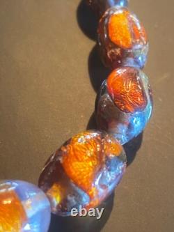 COLLIER OPALIN ANTIQUE 14 FAIT EN ALLEMAGNE VERRE ARTISANAL MURANO VÉNÉTIEN À PAILLETTES