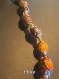 COLLIER OPALIN ANTIQUE 14 FAIT EN ALLEMAGNE VERRE ARTISANAL MURANO VÉNÉTIEN À PAILLETTES