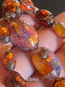 COLLIER OPALIN ANTIQUE 14 FAIT EN ALLEMAGNE VERRE ARTISANAL MURANO VÉNÉTIEN À PAILLETTES