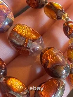 COLLIER OPALIN ANTIQUE 14 FAIT EN ALLEMAGNE VERRE ARTISANAL MURANO VÉNÉTIEN À PAILLETTES