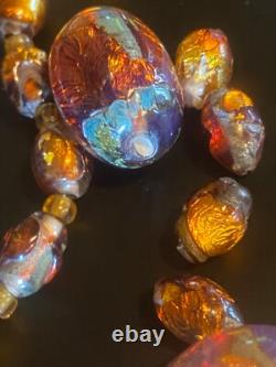 COLLIER OPALIN ANTIQUE 14 FAIT EN ALLEMAGNE VERRE ARTISANAL MURANO VÉNÉTIEN À PAILLETTES