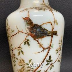 C 1880 Marqué Vasehemian Vaselin Harrach Opaline Vase Gilt Enamel Birds & Flora