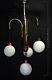 Chandelier Original Art Déco 4 Bras Chrome Plaqué Globes Opaline Suspendus C1940s