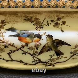 Circa 1880 Marqué Bohemian Vaseline Harrach Bowl Vase Gilt Émail Oiseaux - Flore