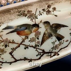 Circa 1880 Marqué Bohemian Vaseline Harrach Bowl Vase Gilt Émail Oiseaux - Flore