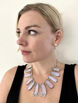 Collier en verre d'art ancien lait opale bleu 925 argent Burning Man/Coachella
