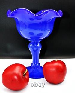 Compotier en verre art opalin jade bleu foncé