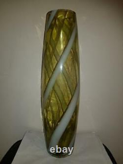 Empoli / Alrose Massif Vert & Blanc Bande Opalescent Vase En Verre D'art Italien
