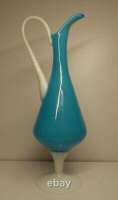 Empoli Blue Blite Art Glass Murano Decanter Vase Vintage Des Années 1960 Opaline