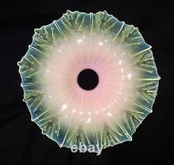 ° Énorme Magnifique Art Nouveau Uranium Opalescent Benson Lamp Shade Vaseline Glass