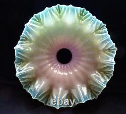 ° Énorme Magnifique Art Nouveau Uranium Opalescent Benson Lamp Shade Vaseline Glass