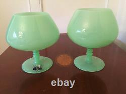 Ensemble De 2 Vtg Opaline Veritable 13 Jadeite Green Art-glass Apothicaire Candy Jars