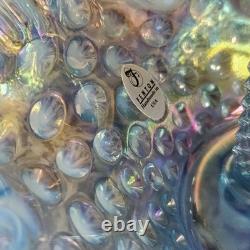 Epergne opalescent à trois cornes en verre de carnaval bleu vintage Fenton