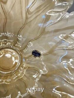 Fabuleux bol de centre en verre d'art opalescent Lavorazione Murano à feuille de bananier