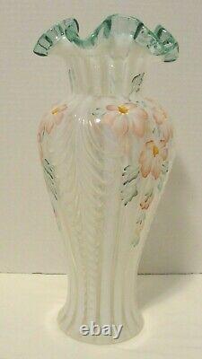 Fenton 11 Vase Sea Mist Green Crest Opalescent Meadow Beauty Feathered Vase