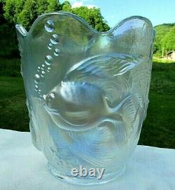 Fenton 1990's French Opalescent Iridized Glass Atlantis Koi Fish Vase 6.5h
