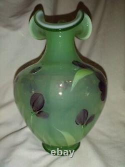 Fenton 2006 Splendeur En Verre Opaline Sur Vase De Recouvrement Vert De Fern