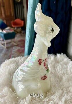 Fenton Alley Cat - opalescent avec des fleurs peintes à la main