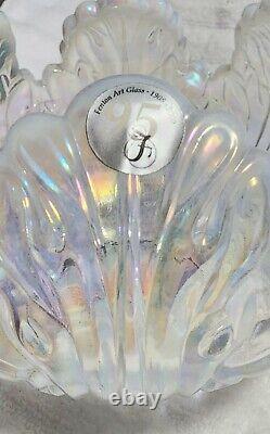 Fenton Art Glass 95ème Bol de Lotus Impératrice en Verre Opalescent Français avec Support et Autocollants