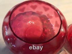 Fenton Art Glass Cranberry Opalescent 1998 Cœur Optic Covered Jar