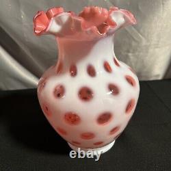 Fenton Art Glass Cranberry Opalescent Coin Dot Vase #1353 1947-1949