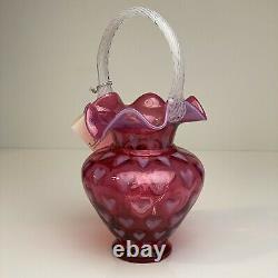 Fenton Art Glass Cranberry Opalescent Heart 10 1/2 Basket Edition Limitée